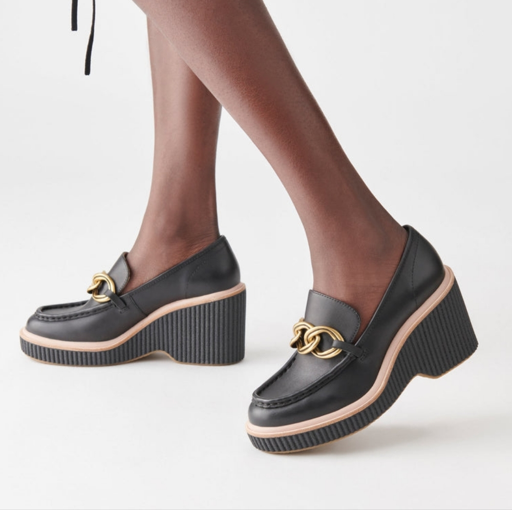 Dolce Vita Brenan Wedges Chunky Platform Chain Loafers Black Women's Size 8